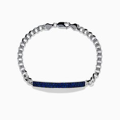 Effy Men's 925 Sterling Silver Chain Link Blue Sapphire Bracelet Sapphire Sterling Silver Bracelet, Classic Blue Sterling Silver Bracelets, Sterling Silver Blue Chain Jewelry, Sterling Silver Chain Jewelry In Blue, Classic Sapphire Bracelets In Sterling Silver, Blue Sterling Silver Bracelet With Polished Finish, Elegant Blue Sterling Silver Chain Bracelet, Classic Sapphire Sterling Silver Bracelets, Blue Sterling Silver Bracelets With Polished Finish