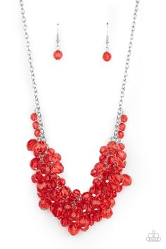 Row after row of glittery red crystal-like beads swing from interconnected strands of silver chain, creating a colorfully effervescent fringe below the collar. Features an adjustable clasp closure.

 Sold as one individual necklace. Includes one pair of matching earrings. Live Text, Sparkle Fashion, Happy Jewelry, Necklaces Vintage, Bling Necklace, Crystal Bead Necklace, Red Necklace, Red Jewelry, Fashion Influencer