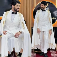 #ad Find ideas and inspiration for White Men's Suit with Cape Peak Lapel Formal Wedding Groom Tuxedo Party Prom Fit, Fashion Mens Suit Men’s Suit With Cape, Mens Wedding Suit With Cape, Alt Wedding Suit, Male Bride Outfit, Fantasy Wedding Groom Outfit, Suit With Cape Mens, Prince Wedding Suit, Butler Suit, White Suit Men