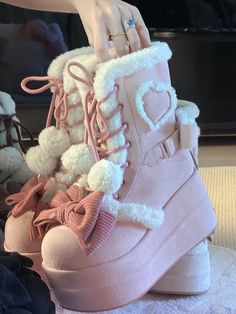 ♡ Winter Romance ♡ - Snow Boots – Heart of Doll Y2k Snow Boots, Cute Pink Boots, Cute Boots Aesthetic, Pink Boots Aesthetic, Coquette Boots, Cute Winter Shoes, Birthday Boots, Cute Pink Shoes, Pink Winter Outfit