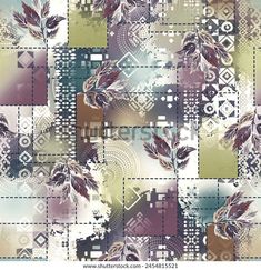 an abstract background with leaves and squares