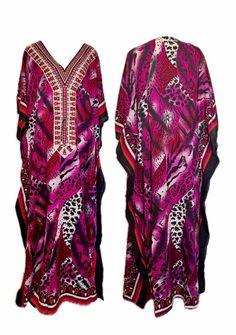 Experience the ultimate blend of comfort and style with our versatile one-size caftans, perfect for every occasion. Whether you're lounging at home, enjoying a beach day, or winding down in cozy pajamas, this lightweight caftan has you covered. Made from breathable, soft fabric, it drapes beautifully for a relaxed, flattering fit that suits all body types.  Wear it as: Pajamas for a restful night's sleep or lazy mornings. Loungewear for casual days at home or effortless relaxation. A beach cover-up to stay chic and comfortable while soaking up the sun.  Available in a variety of colors and patterns, our one-size caftan is your go-to piece for laid-back luxury. Effortless, comfortable, and stylish - your favorite new wardrobe essential is just a click away. V-neck Beach Sleepwear For Summer, Long Multicolor Kaftan For Loungewear, Casual Flowy Kaftan For Vacation, Flowy Casual Kaftan For Vacation, Purple Relaxed Fit Sleepwear For Summer, Casual Beach Kaftan In Free Size, Casual Beach Kaftan Free Size, Casual Free Size Beach Kaftan, Casual Maxi Kaftan For Vacation