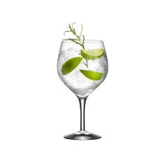 a glass filled with water and lime slices