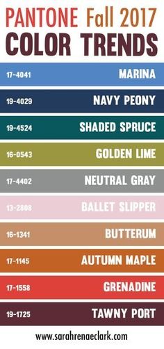 the color chart for pantone's fall 2017 colors