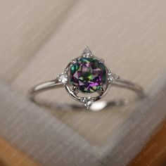 Mystic topaz ringround cut ringrainbow topaz ringbridal | Etsy Elegant Iridescent Rings With Accent Stones, Iridescent Sterling Silver Crystal Promise Ring, Elegant Iridescent Topaz Gemstone Ring, Elegant Iridescent Crystal Ring For Wedding, Elegant Iridescent Crystal Wedding Ring, Iridescent Sterling Silver Promise Ring, Iridescent Topaz Ring For Anniversary, Elegant Iridescent Topaz Ring For Anniversary, Iridescent Round Jewelry For Wedding