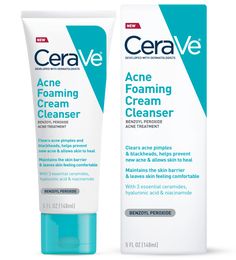 Featuring benzoyl peroxide, CeraVe Acne Cream Cleanser clears acne breakouts and helps prevent new blemishes from forming while being gentle on the skin. Facial Cleanser For Oily Skin, Girl Hygiene, Cleanser For Sensitive Skin