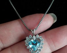 Blue AQUAMARINE Heart Shaped Necklace Swarovski Pendant | Etsy Heart-shaped Gemstone Heart Necklace For Weddings, Heart-shaped Gemstone Necklace For Wedding, Blue Heart Cut Necklace For Formal Occasions, Fine Jewelry Blue Heart Necklace, Blue Heart-shaped Fine Jewelry Necklace, Blue Heart Pendant Necklace For Formal Occasions, Blue Heart-shaped Jewelry For Anniversary, Heart-shaped Blue Jewelry For Anniversary, Formal Blue Heart Pendant Necklace