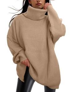 PRICES MAY VARY. Size Of Womens Turtleneck Sweaters: S=US(4-6), M=US(8-10), L=US(12-14), XL=(16-18). More details in rich description Features: Women's Pullover Long Sweaters, High Neck, Long Batwing Sleeve, Dressy Casual Tunic Tops, Solid Cozy Knitted Swetaers Style: fall oversized sweater tops, detailed with knit and turtleneck design, hugs all of your body perfectly, flattering with a coat and boot, earrings, necklace, chic bag for fashionable vibe Occasion: This casual knit sweater is perfec Loose Knit Jumper, Chunky Pullover Sweater, Oversized Pullover Sweaters, Dressy Sweaters, Batwing Sleeve Sweater, Chunky Oversized Sweater, Fall Sweaters For Women, Tight Leather Pants, Long Knit Sweater