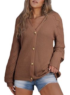 PRICES MAY VARY. Women's cardigan sweater is made of soft knitted fabric for all day comfort. Show offyour figure in this sexy cardigan sweater with a V-neck design. Classic solid colors and unique styles of knitted cardigans are loved by modern women of all ages. The button-down cardigan sweater can be paired with jeans for a stylish look. Stylish cardigans are perfect for fall and winter everyday wear, vacations, dates, parties, offices and more. Astylish Women Open Front Button Down Lantern Sleeve Knit Cardigans Sweater Chic Button-up Pointelle Knit Cardigan, Chic Button-up Cardigan With Pointelle Knit, Chic Button-up Cardigan In Pointelle Knit, Open Knit Button-up Sweater For Winter, Winter Button-up Sweater With Pointelle Knit, Trendy V-neck Open Knit Cardigan, Soft Knit Button-up Sweater, Fall V-neck Pointelle Knit Outerwear, Fall Pointelle Knit V-neck Outerwear