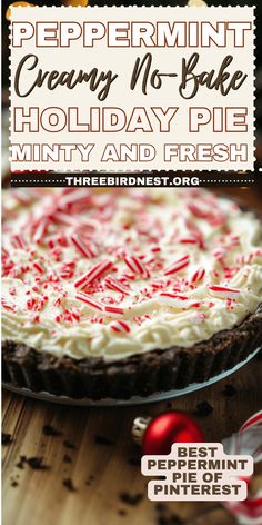 peppermint creme no - bake holiday pie with white and red sprinkles