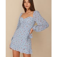 Reformation Light Blue Floral Faux Wrap Long Sleeve Mini Dress Size: 2 Faux Wrap, Ruffle Hem Long Sleeve100% Viscose Retail: $220 Great, Pre-Owned Condition, No Notable Flaws Measurements Approx: Length: 30.5" Chest: 14.5" Waist: 12.5" Sping, Summer, Casual, Day Party, Event, Wedding Guest, Shower, Vacation Long Sleeve Wedding Guest Dresses, Vestidos Retro, Ruffles Dress, Bandage Dresses, Red Floral Print, Floral Print Chiffon, Reformation Dress, Elegant Red, Long Sleeve Wedding