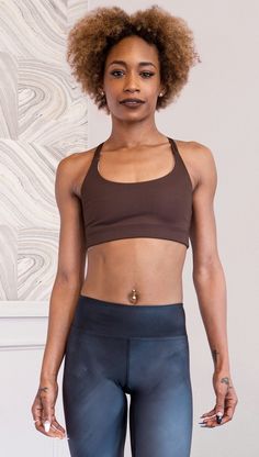 front view of model wearing nude / mocha tone sports bra Workout Dance, Eagle Rock, Female Founders, Brown Coffee, Yoga Workout, Padded Bras, Performance Fabric, Motion Design, Yoga Fitness