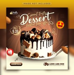 an advertisement for dessert with chocolate and nuts