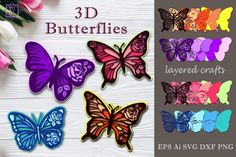 3d butterflies with flowers and tulips in the background