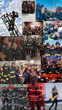 the collage shows many different fire fighters