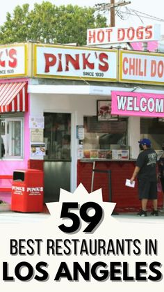 The outer facade and signage of Pink's Hot Dogs in Los Angeles, California Where To Eat In Los Angeles, Best Places To Eat In Los Angeles, Restaurants In Los Angeles, Places To Eat In Los Angeles, Things To Do In Los Angeles, Westwood Los Angeles, Los Angeles With Kids, Best Restaurants In La, East Los Angeles