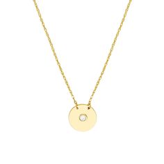 Elegant 14K Gold Diamond Disk Necklace for Women - Adjustable Chain Length - 18 Inches, 0.80MM Chain Thickness Add a touch of luxury and sophistication to your jewelry collection with this exquisite 14K gold diamond disk necklace. Featuring a stunning disk pendant adorned with shimmering diamonds, this necklace exudes timeless elegance. The chain is delicately crafted with 0.80 millimeter gold, creating a dainty yet eye-catching piece that effortlessly elevates any ensemble. The chain length is adjustable from 16 inches to 18 inches, providing versatility in styling. Finished with a secure spring ring closure, this necklace is perfect for everyday wear or special occasions. Treat yourself or a loved one to this stunning necklace that combines classic design with contemporary allure. * Luxu 14k Gold Round Birthstone Charm Necklace, Yellow Gold Round Disc Jewelry For Mother's Day, Round Birthstone Charm Necklaces For Anniversary, Round Bezel Setting Jewelry For Mother's Day, Round Birthstone Charm Necklace For Anniversary, Fine Jewelry Birthstone Necklace For Anniversary, Dainty Round Disc Jewelry For Anniversary, Mother's Day Jewelry With Bezel Setting, Anniversary Charm Necklace With Birthstone