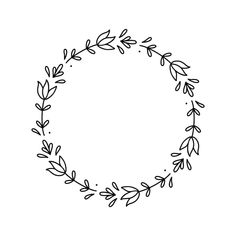 a black and white drawing of a circle with leaves