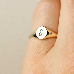 Engraved Rings Personalized, Silver Initial Ring, Gold Initial Ring, Diamond Signet Ring, Engraved Ring, Monogram Ring, Personalized Ring, Silver Signet Ring