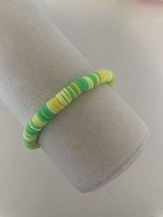 A yellow and green lime themed bracelet!!  ⚡️ Trendy Green Bracelet Jewelry, Trendy Yellow Bracelets With Round Beads, Trendy Green Bracelet As Gift, Trendy Green Bracelets As A Gift, Trendy Green Bracelet For Gift, Trendy Green Bangle Jewelry, Casual Yellow Beaded Bracelets, Yellow Casual Bracelet Jewelry, Casual Green Beaded Bracelet For Summer