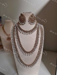 ANUGRAH COLLECTION Polki Jewelry Set   - designer fancy jewelry in best quality! choose the jewelry individually or get a set.   - earring  - tikka - short neckwear - haaram - long neckwear/hipbelt 2-in-1 Set S:  - earring - short neckwear  Set M: - earring  - short neckwear  - long neckwear  Set L: - earring - tikka - short neckwear  - long neckwear - haaram/hipbelt 2-in-1   mix and match every piece of our jewelry collection and put your dream set together! available in more colors! Note:  - c White Metal Jewelry Sets For Wedding, White Metal Wedding Jewelry Sets, Festive White Pearl Jewelry Sets, White Hand Set Jewelry Sets For Festive Occasions, White Hand-set Jewelry Sets For Festive Occasions, White Jewelry Sets For Celebrations, White Pearl Jewelry For Celebration, Traditional White Metal Jewelry Sets, White Hand Set Jewelry For Celebration