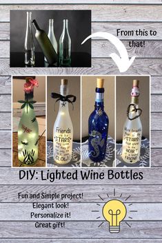 the instructions for how to make lighted wine bottles