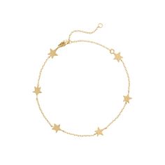 Our star bracelet is the perfect celestial addition to your bracelet stack. It features six tiny little stars that hang along delicate chain. DETAILS 6 inches long with 2 inch extender gold vermeil or .925 sterling silver