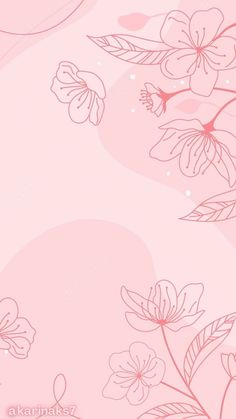 a pink background with flowers and leaves