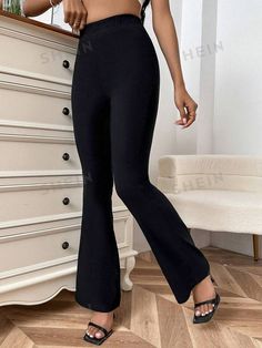 SHEIN Privé High Waist Flare Leg Trousers | SHEIN UK Elegant Tight High-cut Leg Bottoms, Elegant Tight Trousers, Chic Tight Trousers, Shein Flare Pants, Fitted Elastane Flare Trousers, All Fashion, Latest Trends