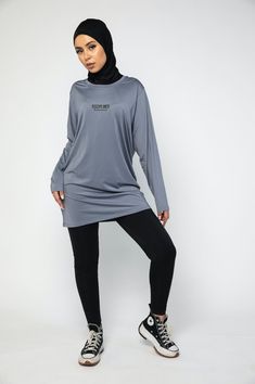 It's time to be comfortable in your own skin. The Disciplined Women's Modest Activewear will have you bending & stretching with ease. Cut in a modest fit, this long sleeve t-shirt will let you sit or stretch in comfort. Available in 4 colours & matching beanies available.   *Long sleeve top only* *Over 1000+ sold globally* (10-08-21-Today)  *Excellent reviews on Instagram with keywords 'lightweight' , 'quality' , 'breathable' 'loose' , and 'comfortable' being used*   Follow our instagram to see Casual Stretch Long Sleeve Sports Top, Casual Gray Long Sleeve Activewear, Stretch Long Sleeve Top For Loungewear, Gray Long-sleeved Athleisure Activewear, Long Sleeve Moisture-wicking Activewear, Gray Long Sleeve Athleisure Activewear, Long Sleeve Moisture-wicking Activewear For Layering, Gray Long Sleeve Tops For Athleisure, Basic Long Sleeve Activewear For Workout