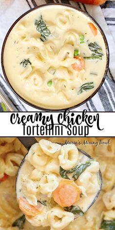 creamy chicken tortellini soup with carrots and spinach