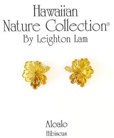 the hawaiian nature collection by leighton lam gold plated flower studs are shown in front of a white background