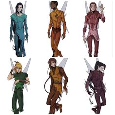 six different poses of the same character from avatars to cartoon characters, all in different colors