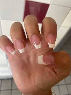 French Manicure Acrylic, Coffin Shaped Nails, Short Coffin Nails, Shaped Nails, White Acrylic Nails, Summery Nails