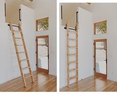 there are two ladders in the middle of this room, and one is empty