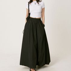 Summer Retro Bud A-Line Skirt Material: Polyester Size: S, M, L, Color: White, Black, Gray Applicable Scene: Leisure, Daily,Vacation Black Casual Summer Skirt, Casual Black Summer Skirt, Casual High Waist Black Maxi Skirt, Black Cotton Skirt For Summer, Black Skirt With Elastic Waistband For Summer, Casual Long Cargo Skirt For Summer, Black Long Lined Skirt, Black Long Skirt With Elastic Waistband, Black Cotton Pleated Maxi Skirt