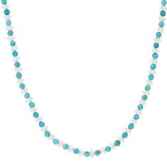 No need to choose, now you can have your two favorite beads combined in perfect harmony. This unique Turquoise Magnesite and Pearl combo with aesthetically contrasting colors bring calming vibes instantly. You'll feel the Summer sun each time your eye catches this flawless beauty, not to mention the fun you'll have mixing with other gold or Babygold bead necklaces. Pairs beautifully with our Turquoise Magnesite & Pearl Stretch Bracelet!

Size: 3-4.5mm bead size
Length: 16"
Lifetime Guarantee
Mad Affordable Beaded Necklaces With Heart Beads, Cheap Turquoise Necklace With Round Gemstone Beads, Affordable Turquoise Glass Beaded Necklaces, Pearl Beaded Necklace, Beaded Jewelry Necklaces, Flawless Beauty, Bead Necklaces, Bead Stringing, Perfect Harmony