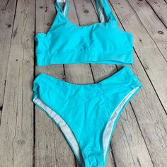 Shein Swimsuit Bikini New With Tag, Never Worn. #Tds 249 Blue Tankini For Sunbathing During Beach Season, Turquoise Tankini For Beach Party, Turquoise Beachwear Tankini For Beach Party, Light Blue Beachwear Tankini For Swimming, Light Blue Tankini For Sunbathing Beachwear, Turquoise Stretch Tankini For Vacation, Turquoise Tankini For Beach, Sleeveless Turquoise Tankini For Pool, Turquoise Tankini For Beach Party In Summer