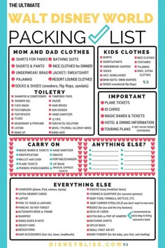 the ultimate walt world packing list for kids and adults is shown in this info sheet