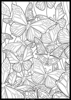 a bunch of butterflies that are flying in the sky with coloring pages for adults and kids