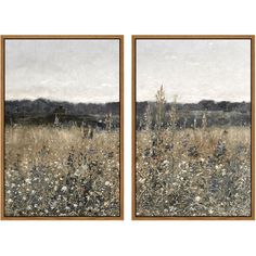 2 Pcs Framed Wall Art Vintage Landscape Decor, Meadow Scenery Paintings Above Bed Wall Decor, Canvas Wild Flower Art, Field Paintings, Fall Artwork, Wildflower Field, Farm Field, Scenery Paintings, Minimalist Landscape, Living Room Prints, Country Landscaping