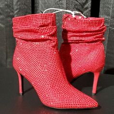 Nine West Dazzle Ankle Boots Size 7/M Color Red Brand New/Never Worn Glass Gem Boots Suede Heels 3 1/2" Heels Inside Zipper Glamorous! Sparkly Comment Below For Any Questions. Red High Ankle Heels For Party, Winter Party Heels With Red Sole, Red Round Toe Heeled Boots For Party, Red Pointed Toe Heeled Boots For Party, Red Party Booties For Fall, Red Glamorous Evening Boots, Glamorous Red Evening Boots, Trendy Red Heeled Boots For Party, Fall Party Heeled Boots With Red Sole