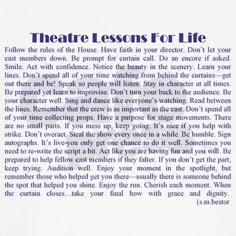 an open book with the words theatre lessons for life