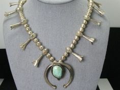 ad eBay - Find many great new & used options and get the best deals for Vintage Sterling Natural Turquoise Navajo Squash Blossom Necklace 90.6g i14385 at the best online prices at eBay! Free shipping for many products! Natural Turquoise, Blossom