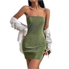 Never Worn! Great For A Night Out Babes Green Strapless Casual Mini Dress, Strapless Green Bodycon Dress For Date Night, Green Strapless Mini Dress For Night Out, Green Stretch Strapless Dress For Night Out, Chic Green Strapless Bodycon Dress, Chic Green Bodycon Strapless Dress, Casual Green Fitted Strapless Dress, Casual Fitted Green Strapless Dress, Green Strapless Stretch Mini Dress