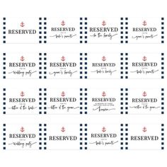 printable labels for wedding favors with anchor and checkered pattern in red, white and blue