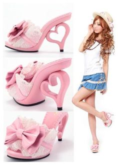 Heart Heel Shoes, Gyaru Shoes, Tekken Girls, Heart Heels, Fashion Kawaii, Barbie Shoes, Heart Shoes