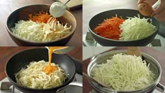 the process of making cabbage and carrots in a skillet