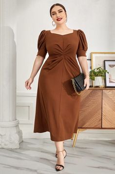 Dress For Big Size Woman, Big Size Dress Casual, Elegant Plus Size Outfits, Violet Plain, Dress For Chubby Ladies, Dresses For Women Classy, Dress For Chubby, Summer Plus Size Dresses, Plus Size Elegant Dresses