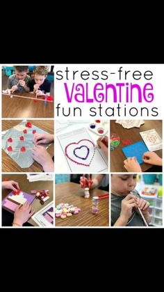 there are pictures of valentine's day activities for kids to do on the table